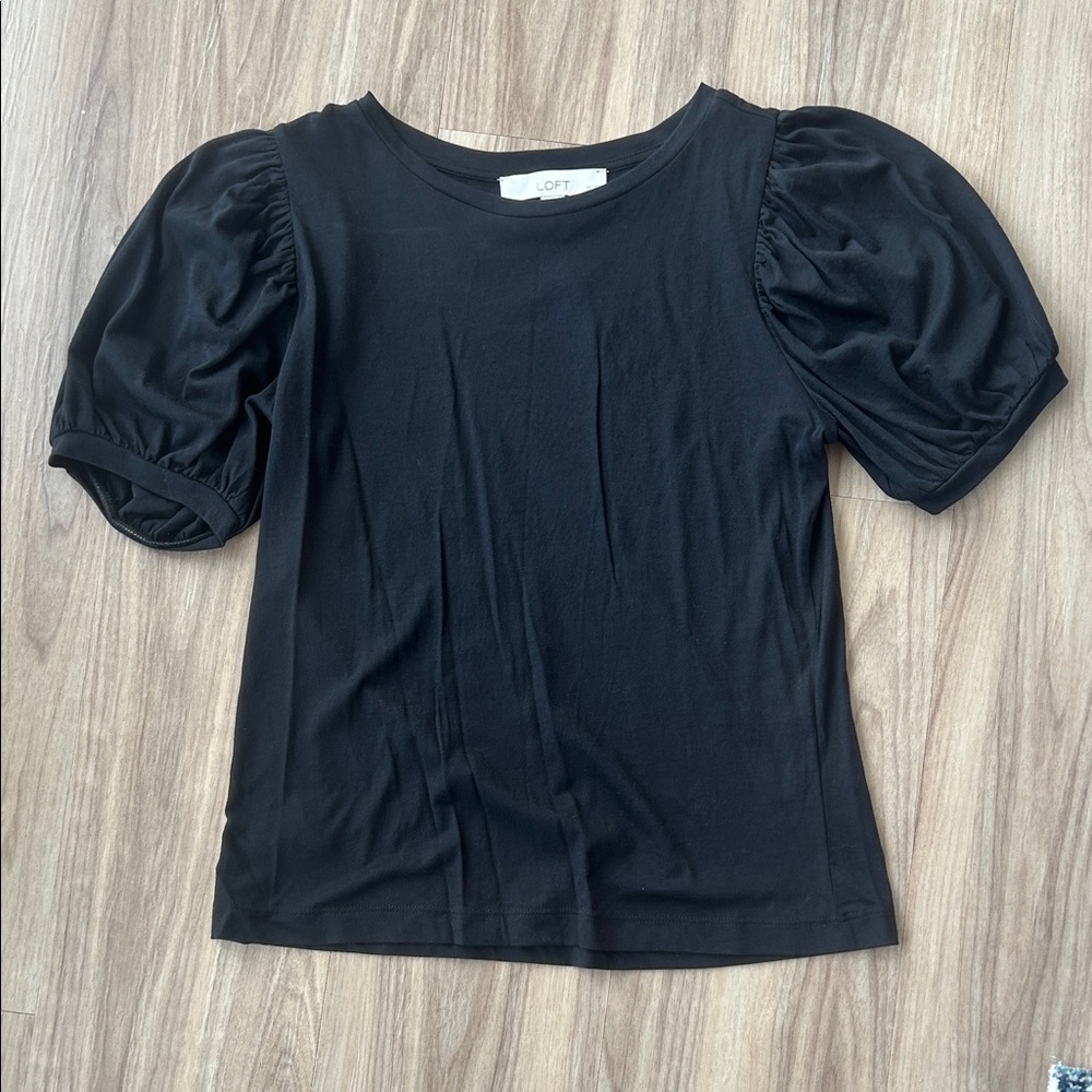 NWT LOFT Elegant Black Puff Sleeve Blouse